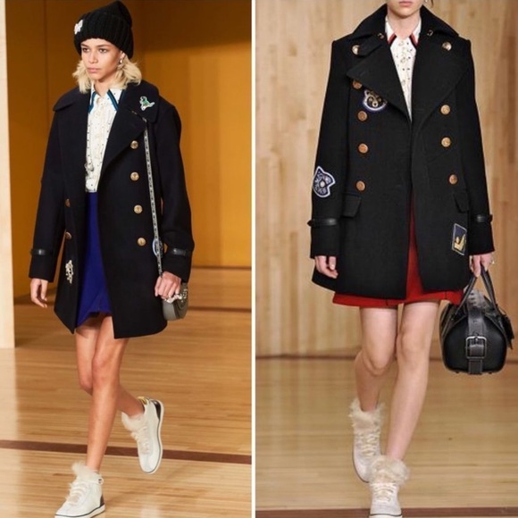 NWOT COACH Navy Blue Patch Nautical Pilot Trench Winter Coat sz 6 Pea Coat Naval - Picture 2 of 7